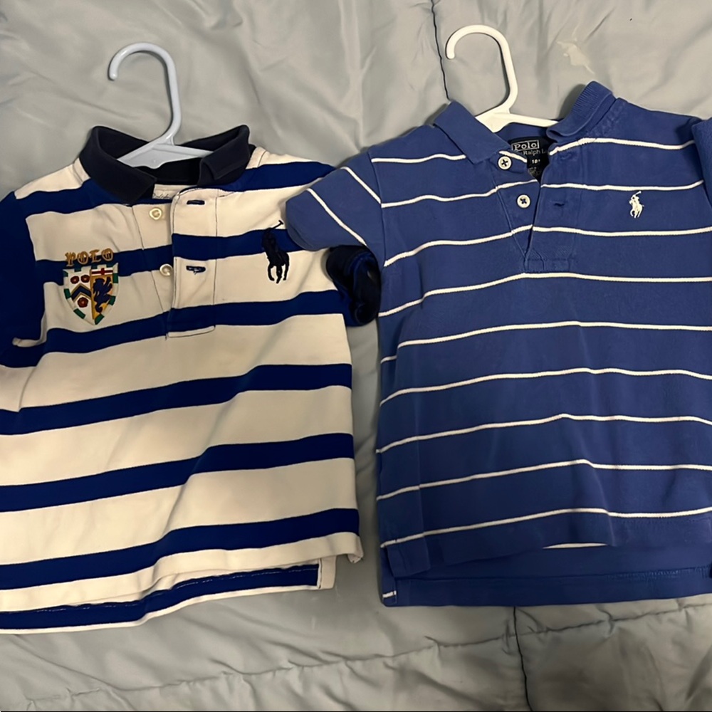 Ralph Lauren Navy and White Striped Toddler Polo Shirts